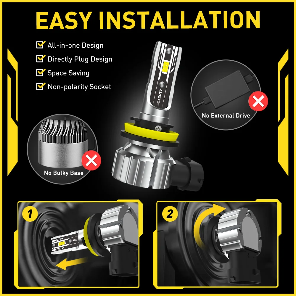 LED Fog Light AUXITO 2Pcs 12V H8 H9 H11 PTF H16JP 9005 HB3 9006 HB4 H11 H8 CSP LED Headlight Fog Lamp Car Driving Lamp DRL