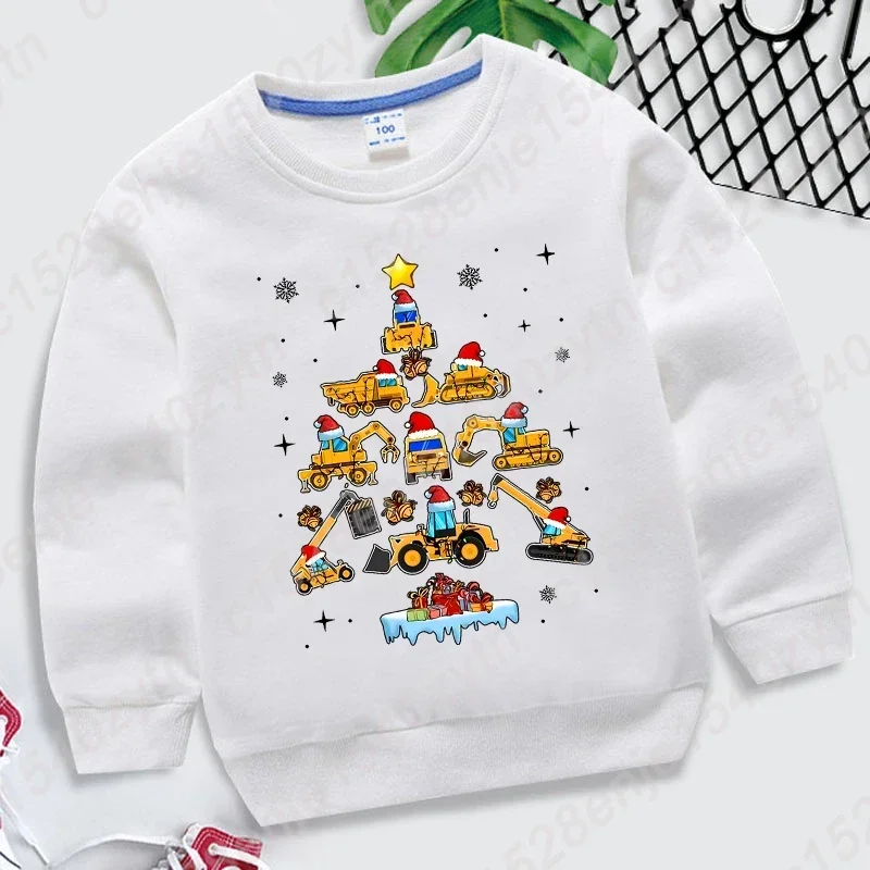 thumbnail image 1 of Sudadera con estampado de árbol y camión excavadora navideño para niño, informal, de manga larga, cuello redondo, transpirable, cómoda y navideña, 1 of 5