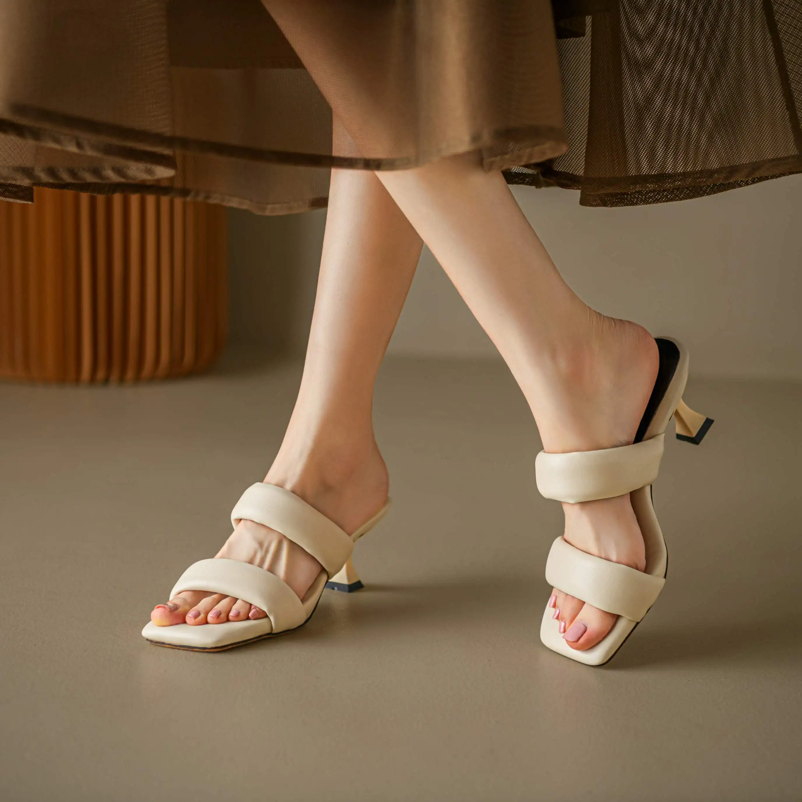 Krazing Pot Big Size 43 44 Cow Leather High Heels Elegant Peep Toe Summer Mules Shoe Slingback Soft Party Vacation Women Sandals
