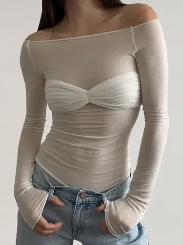 Trendix See Through Sexy Bodycon Bodysuit Lingerie Women 2024 Long Sleeve Mesh Body Top Fashion Twist Backless Tees Bodysuits - Image 11