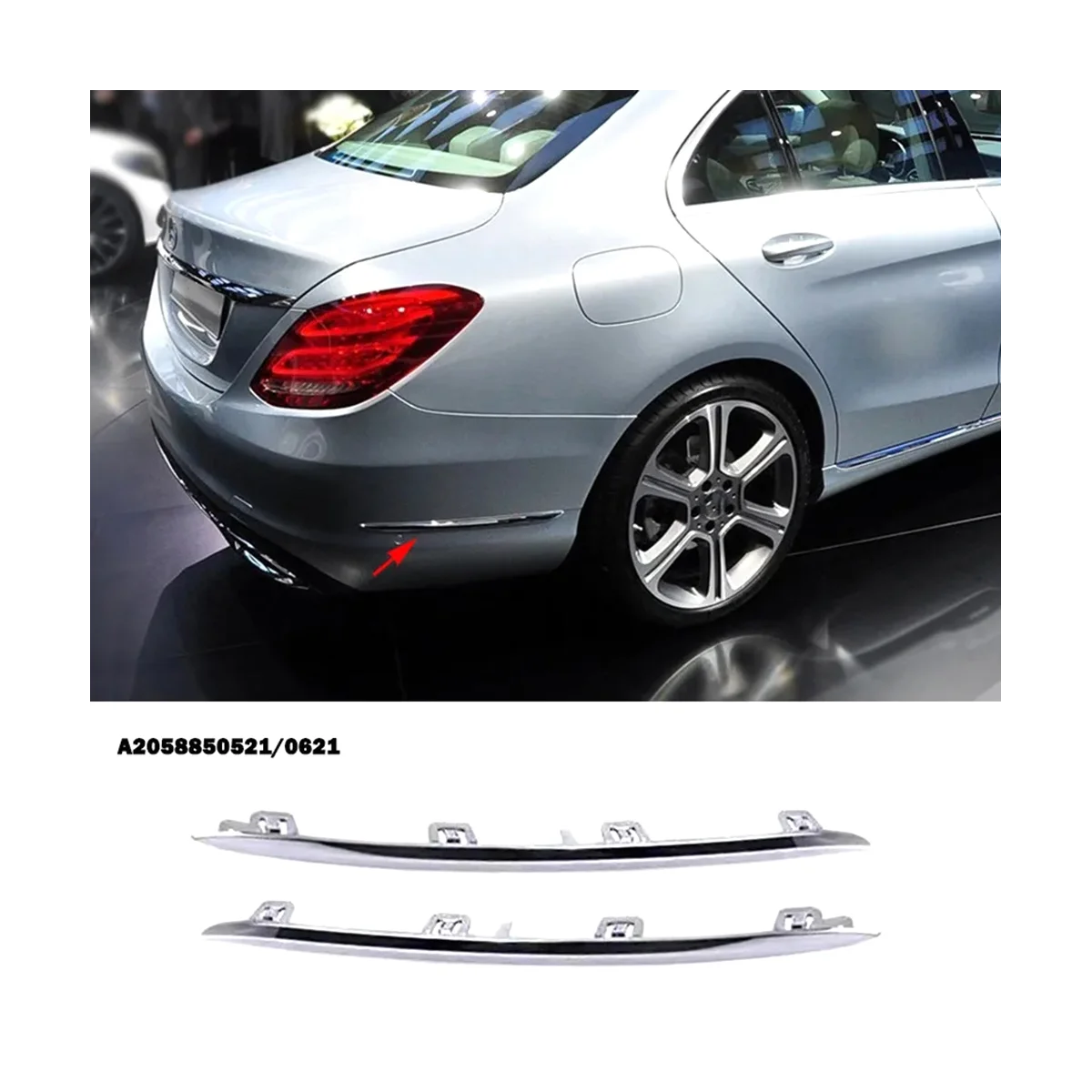 리어 범퍼 립 스포일러 크롬 트림, C 클래스 W205 C180 C200 C250 C63AMG A2058850521