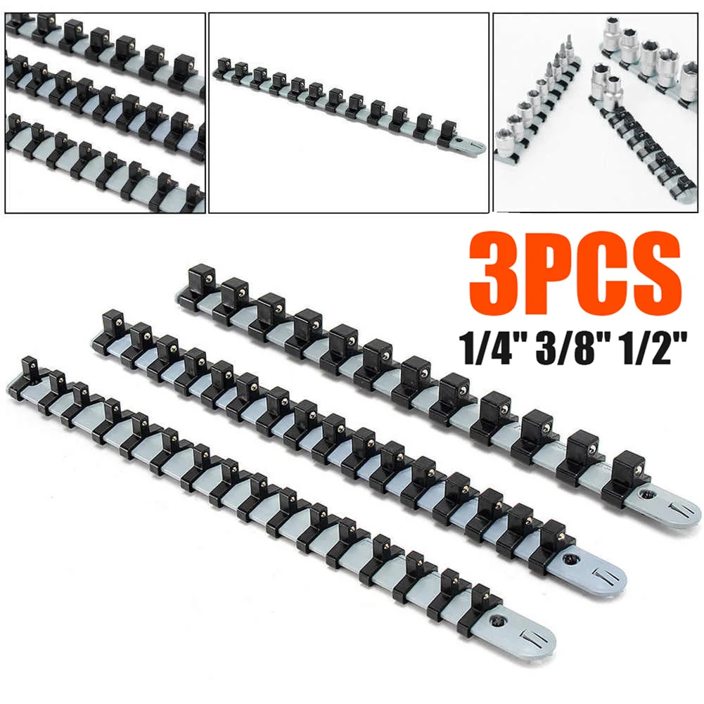 

3pcs/set 1/4" 3/8" 1/2" Plastic Socket Tray Rail Rack Storage Holder Organizer Shelf Stand Socket Wrench Holders Home Tools