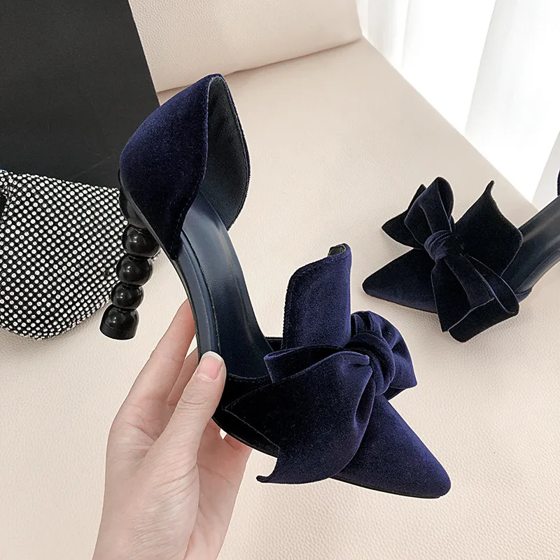 

2022 Profiled High-Heeled Pointed Toe Sandals Simple and Generous Bow Temperament Women's Shoes