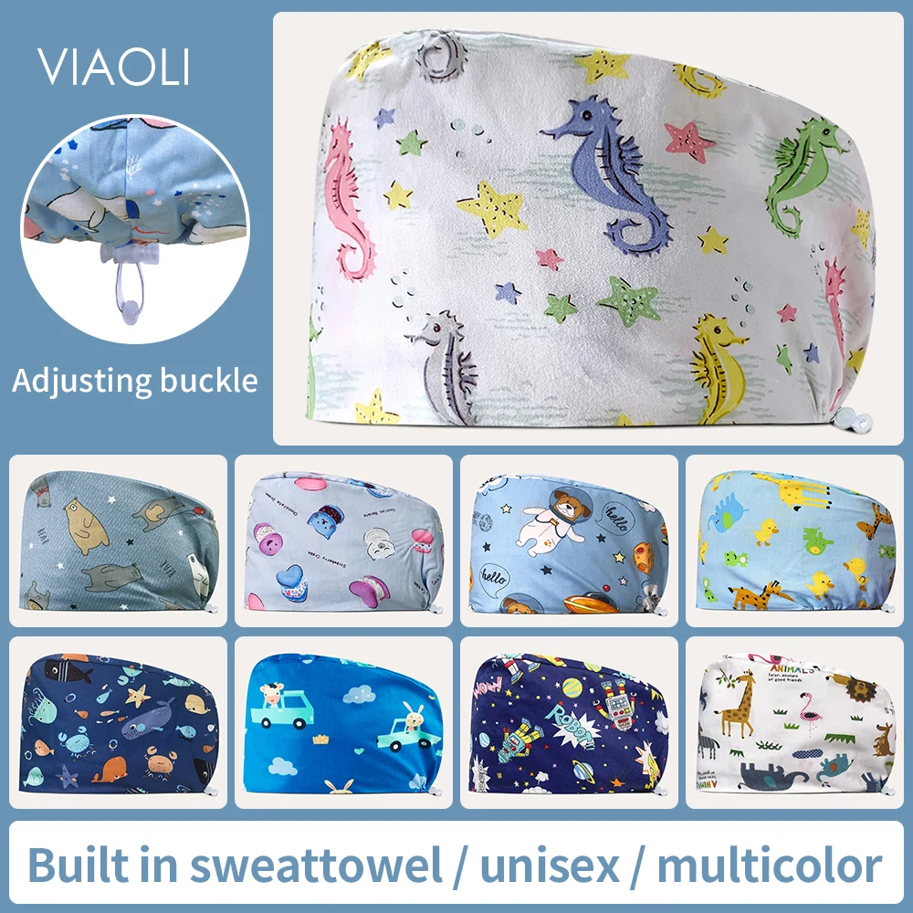 Unisex Scrub Doctor Caps Nurse Working Hat Surgical Hat with Sweatband