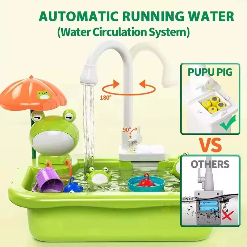 New Kids Kitchen Sink Electric Dishwasher With Running Toy Water 6