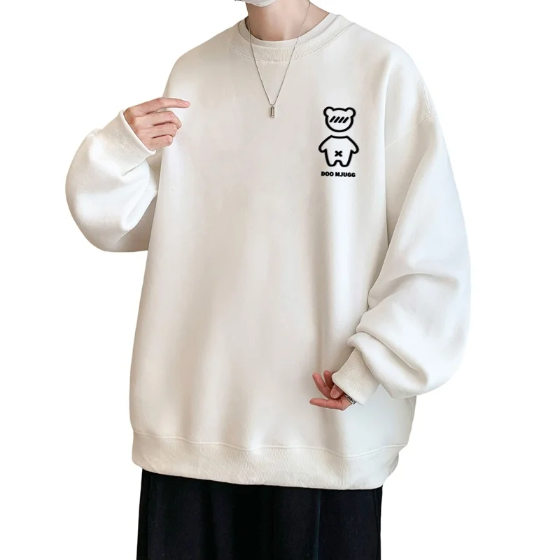 홍콩 스타일 곰 Hiphop 프린트 긴 소매 셔츠 오버 사이즈 Hoodless 작은 목선에 단단한 내부 착용 바닥 셔츠