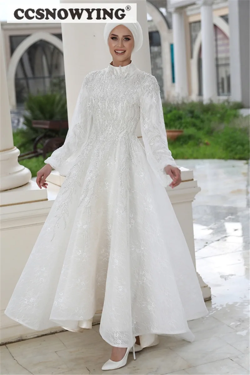 Arabic Evening Dress Muslim High Neck Waist Beaded Long Sleeves Y4937 main image 1