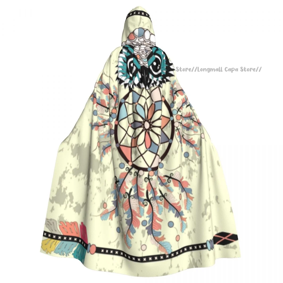 

Adult Halloween Owl On The Grunge Background Cloak Cape Hooded Medieval Costume Full Length Dress Coat