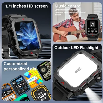 LAXASFIT Men Sports Smart Watch 1.71 Screen Blood Oxygen Bluetooth Talking Watch Multi Sport LED Flashlight Outdoor Smart Watch 2