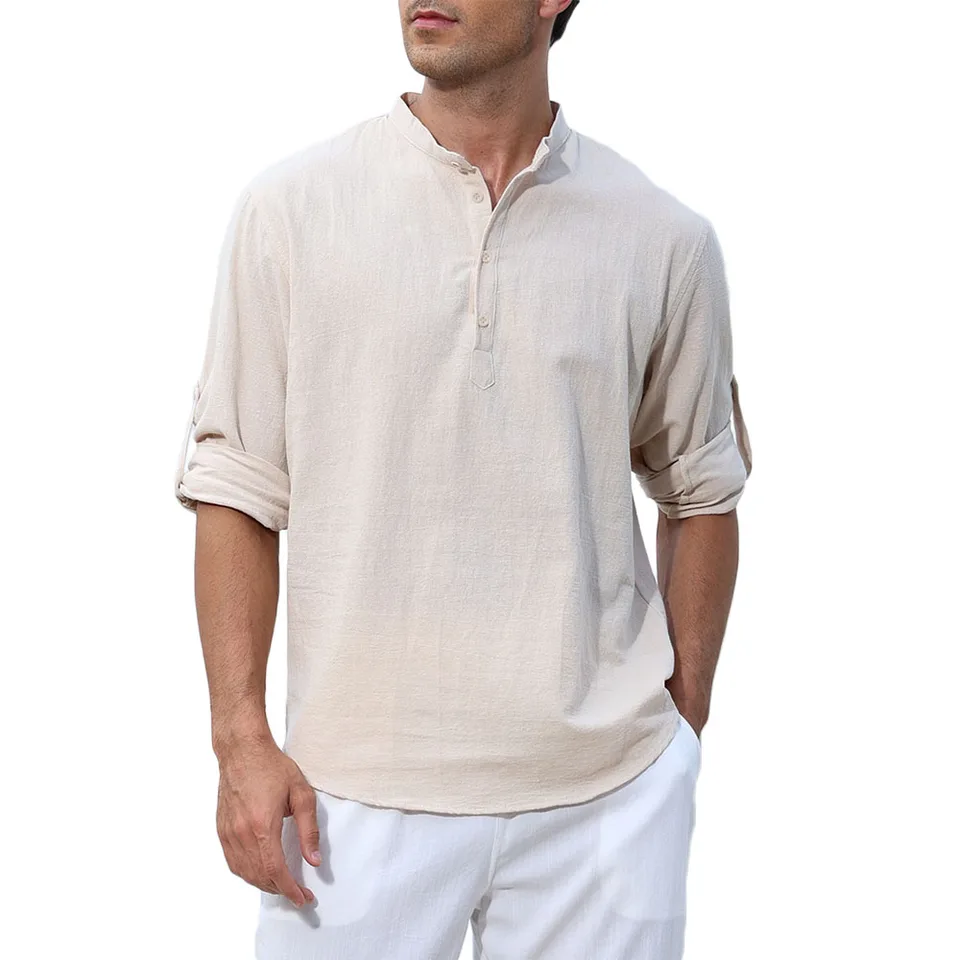 T-shirt Con Scollo A V A Maniche Lunghe In Lino Da Uomo Nuova - Foto 5