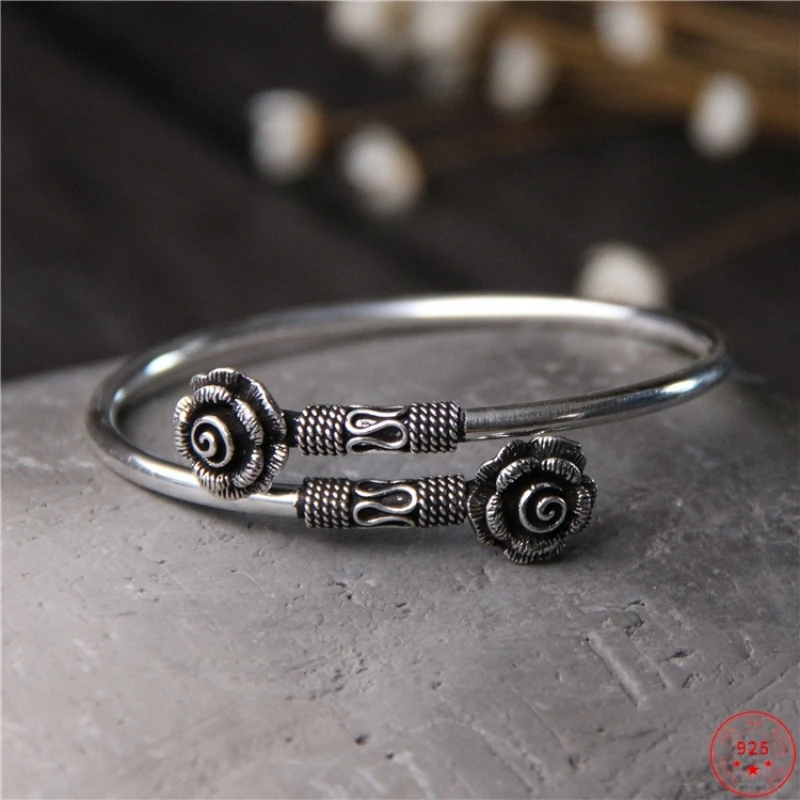 

Genuine S925 Sterling Silver Bracelet for Women New Fashion Vintage Eternal Vine Creative Rose Bangle Punk Jewelry Free Shipping