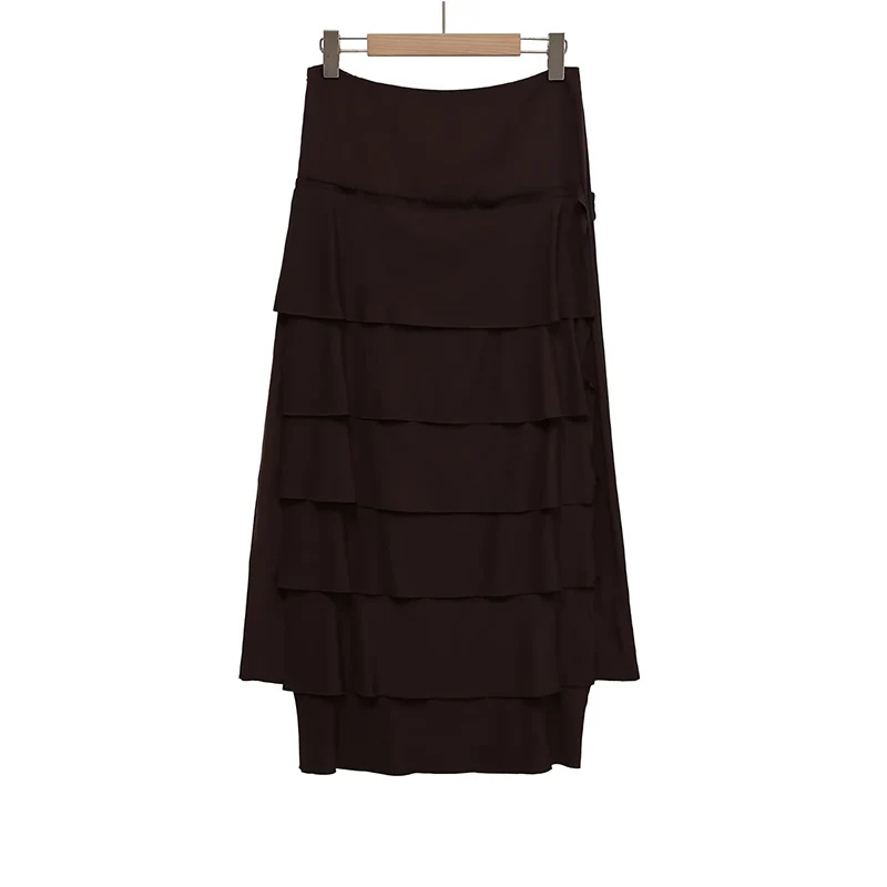 Ruffles Pleated Long Skirts For Women Fashion 2025 New Elegant Midi Skirt High Street Casual Chic Party Skirts Mujer