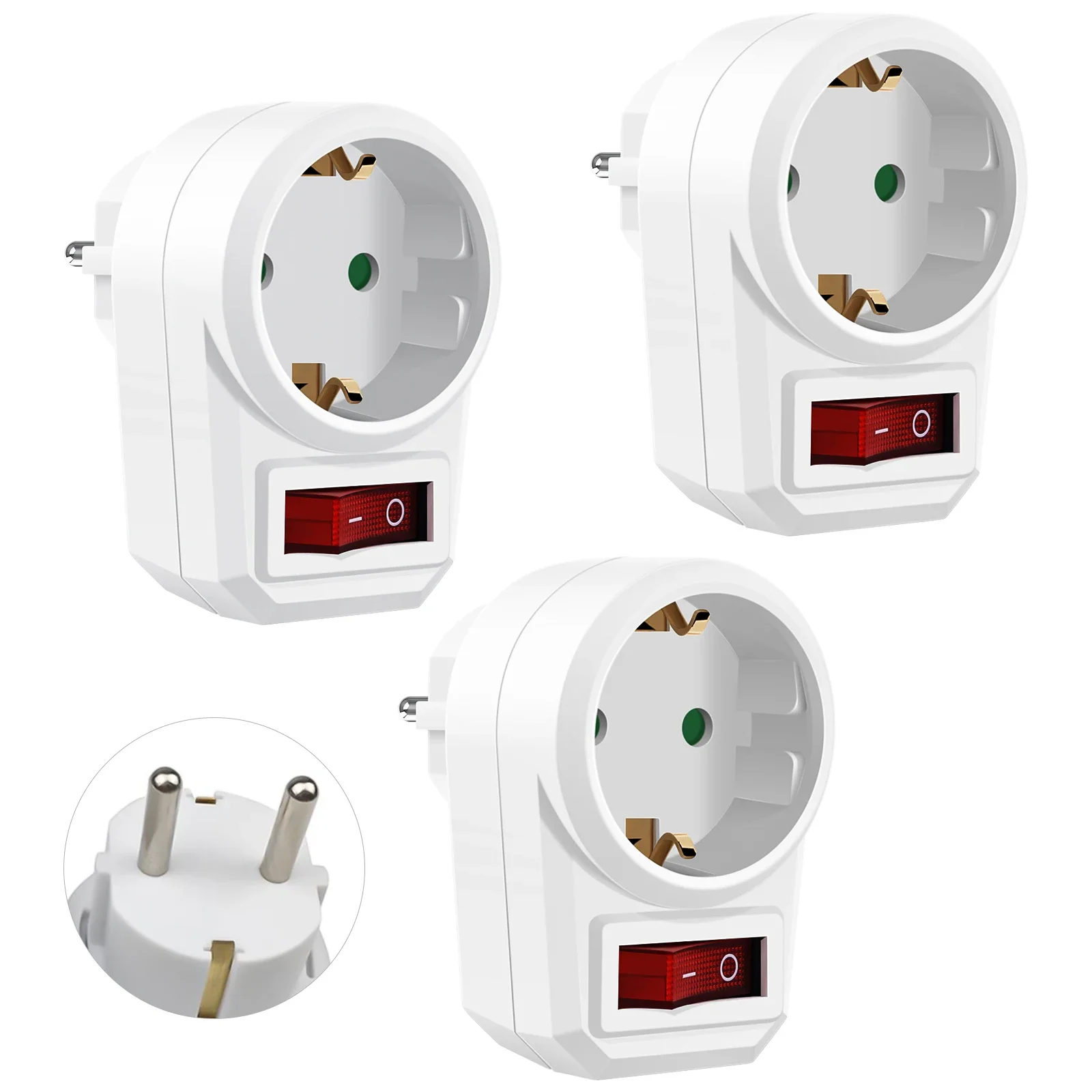 10366-c45abb.png 3 Pack EU Socket Power Adapter with Switch European Standard Power German Adapter Plug 250V 16A Electrical Socket Extension Plug - Image 1