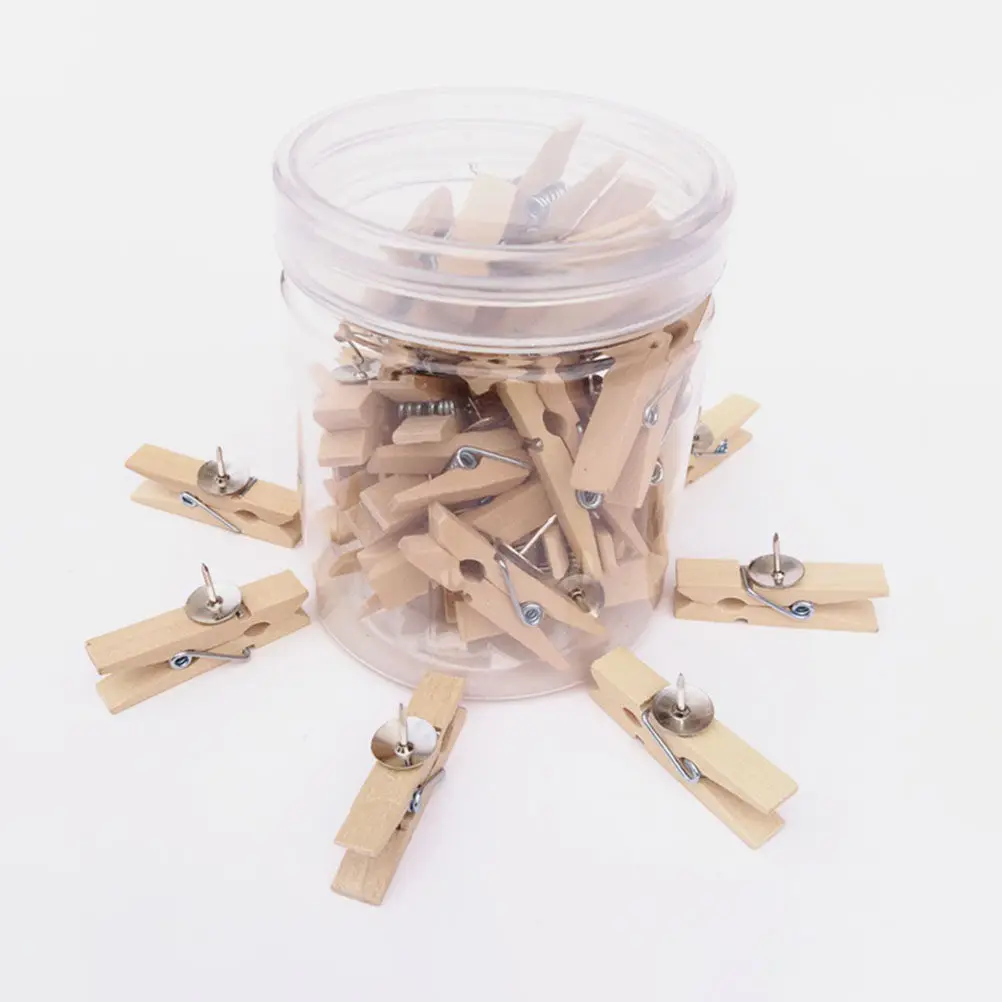 50Pcs 나무 압정핀 푸시 핀 클립 다목적 소형 사진 클립 가정 사무실용 경량 재사용 가능한 노트 보드 클램프