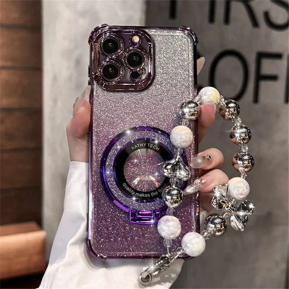 Luxury Beaded Shockproof Phone Case with Glitter Stand Holder
