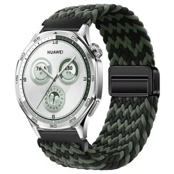 Breathable Nylon Loop Wristband, 22mm/20mm Adjustable Strap, Wide Compatibility for 22mm width (Black green)