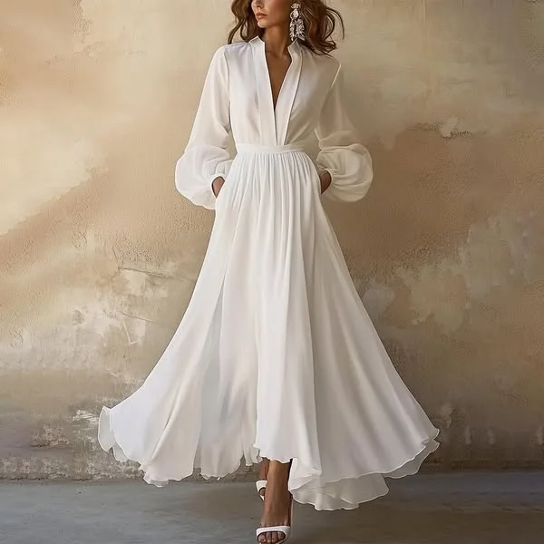Sexy Elegant Long Sleeve Chiffon Evening Dress Women's New Style V