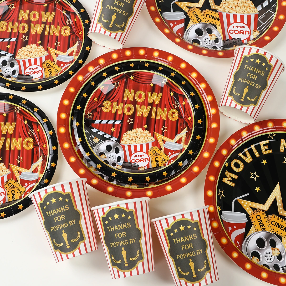 Disposable Tableware Paper Napkins Cinema Movie Night Themed Decoration Disposable Tableware Paper Plates Napkins Film Club Film Event Birthday Party Supplies