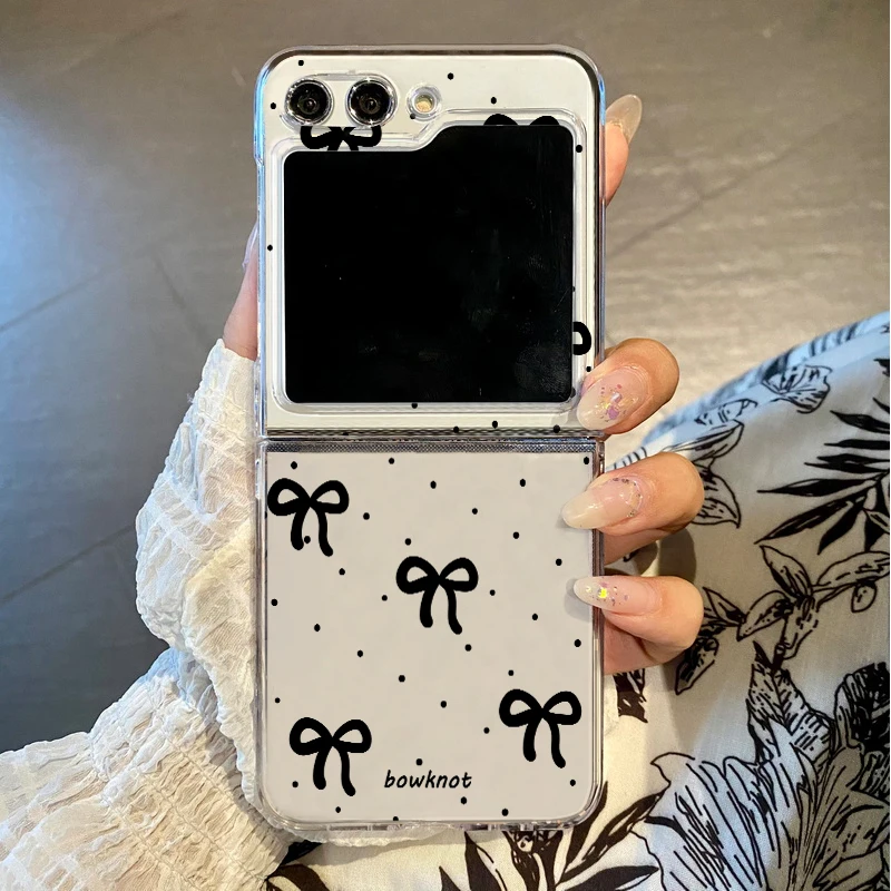INS Bowknot Clear Folding Phone Case - Hard Back Cover