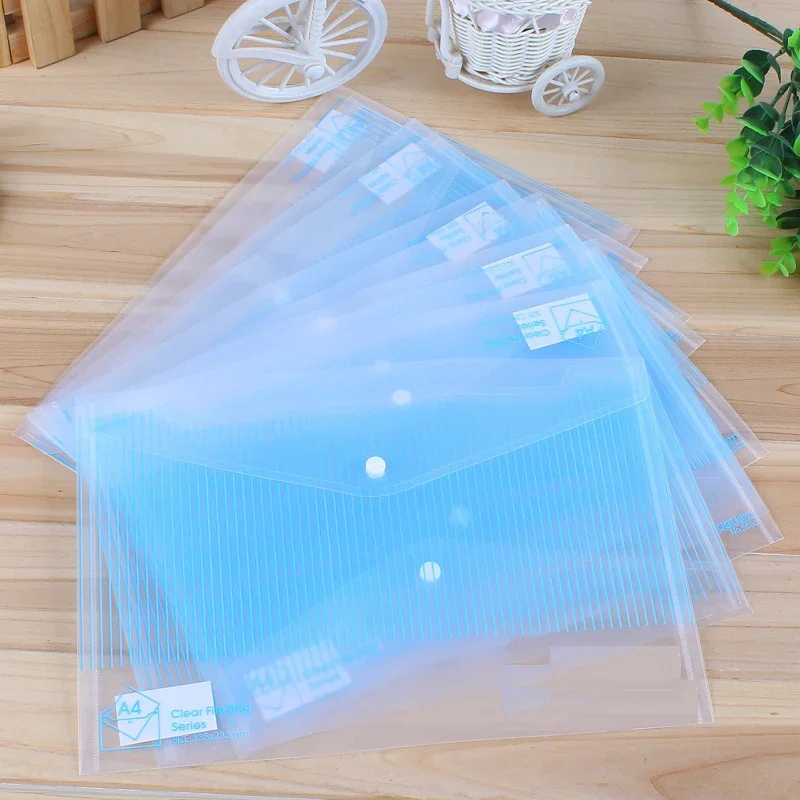 5pcs/lot A4 Transparent File folders Snap Button PVC Folder Pen Box Office Information Bag School Stationery Supplies binder
