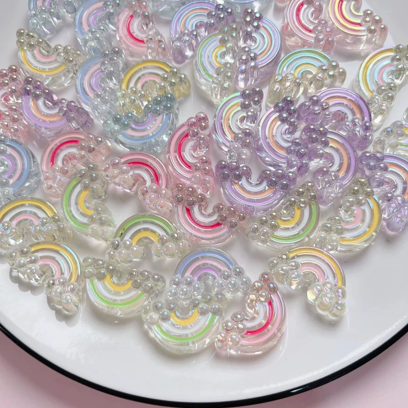 아크릴 UV 도금 오일 드리핑 레인보우 루즈 비즈 DIY 휴대폰 줄 팔찌 머리끈 펜 장 쥬얼리 액세서리