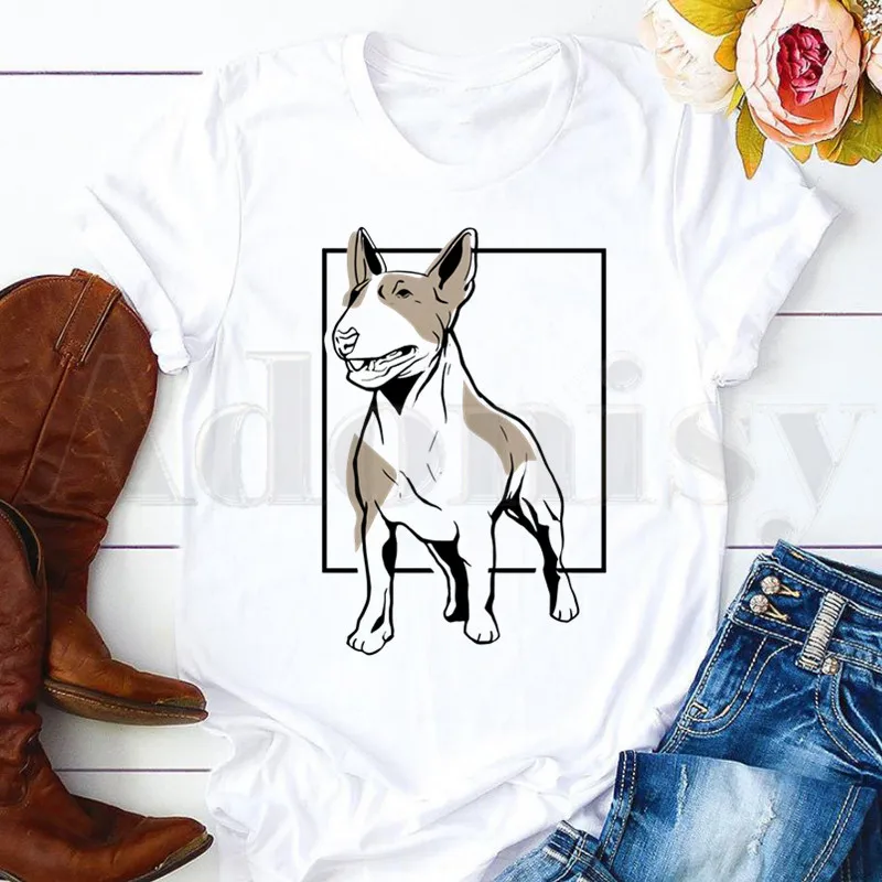 

Pit Bull Terrier With Tattoos Hipster Painting Short Sleeve Female Tops Tees Harajuku VintageT Shirts Women's T-shirt