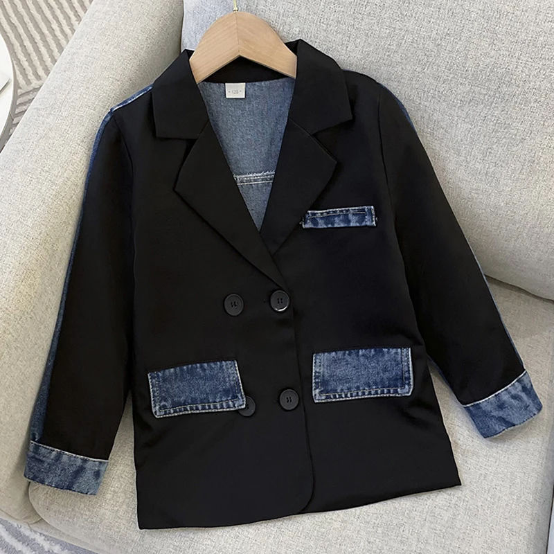 

Kids Denim Jackets for Girls Blazer Coats Spring Autumn Preppy Clothes School Children Outfits Baby Outwears 4 6 8 9 10 12 Years
