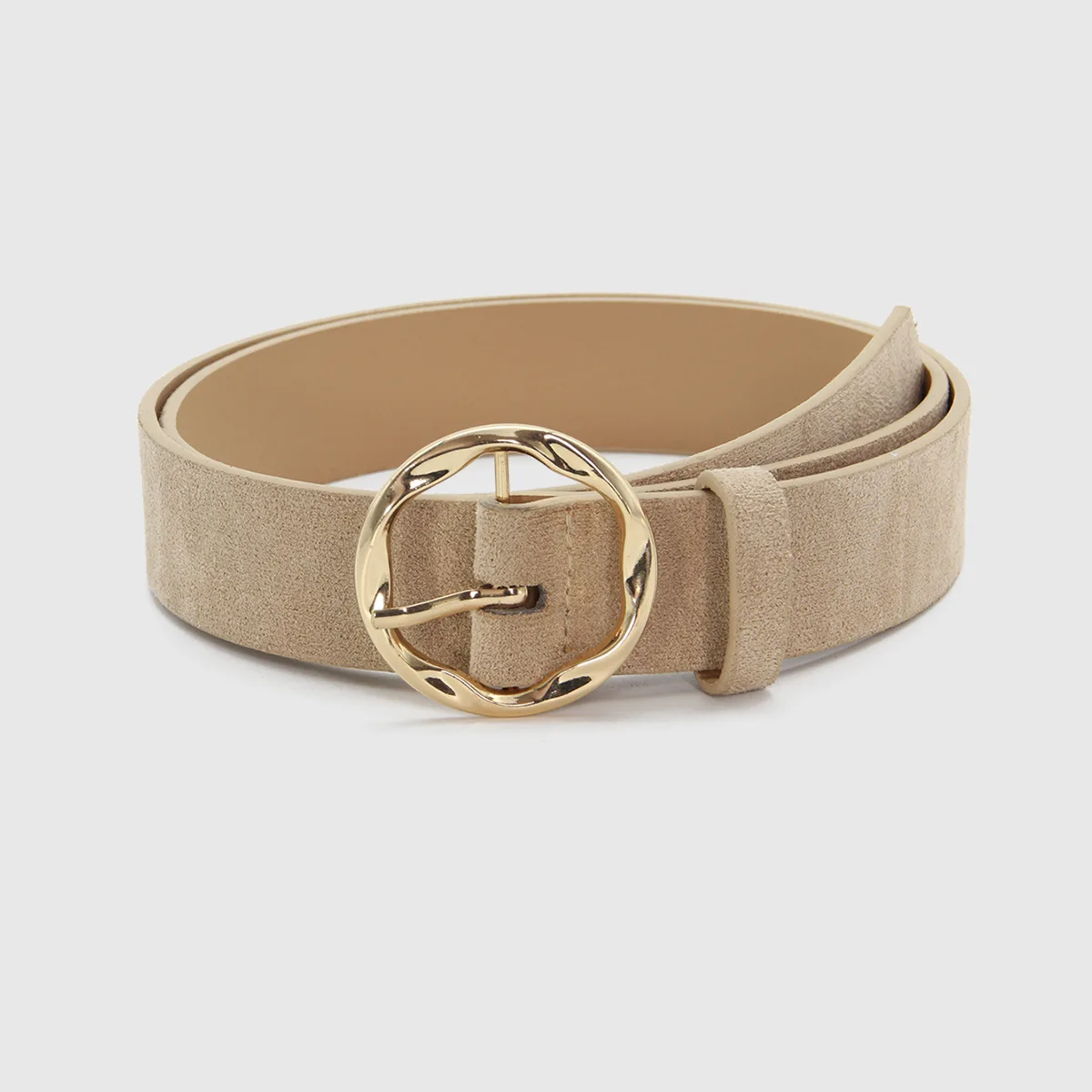 

Новый замшевый ремень цвета хаки из искусственной кожи, индивидуальный Повседневный ремень с круглой пряжкой из сплава для женщин