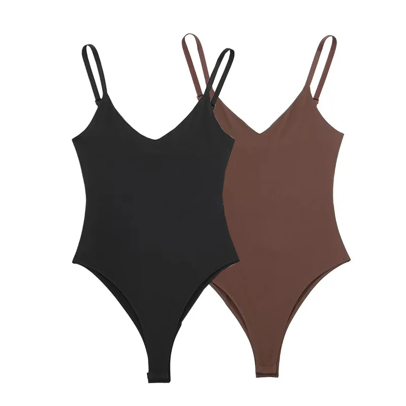TRAF 2024 블랙 여성용 바디 스트랩 민소매 바디수트, 백리스 바디수트, 섹시한 바디수트, 란제리, 여름 오버롤