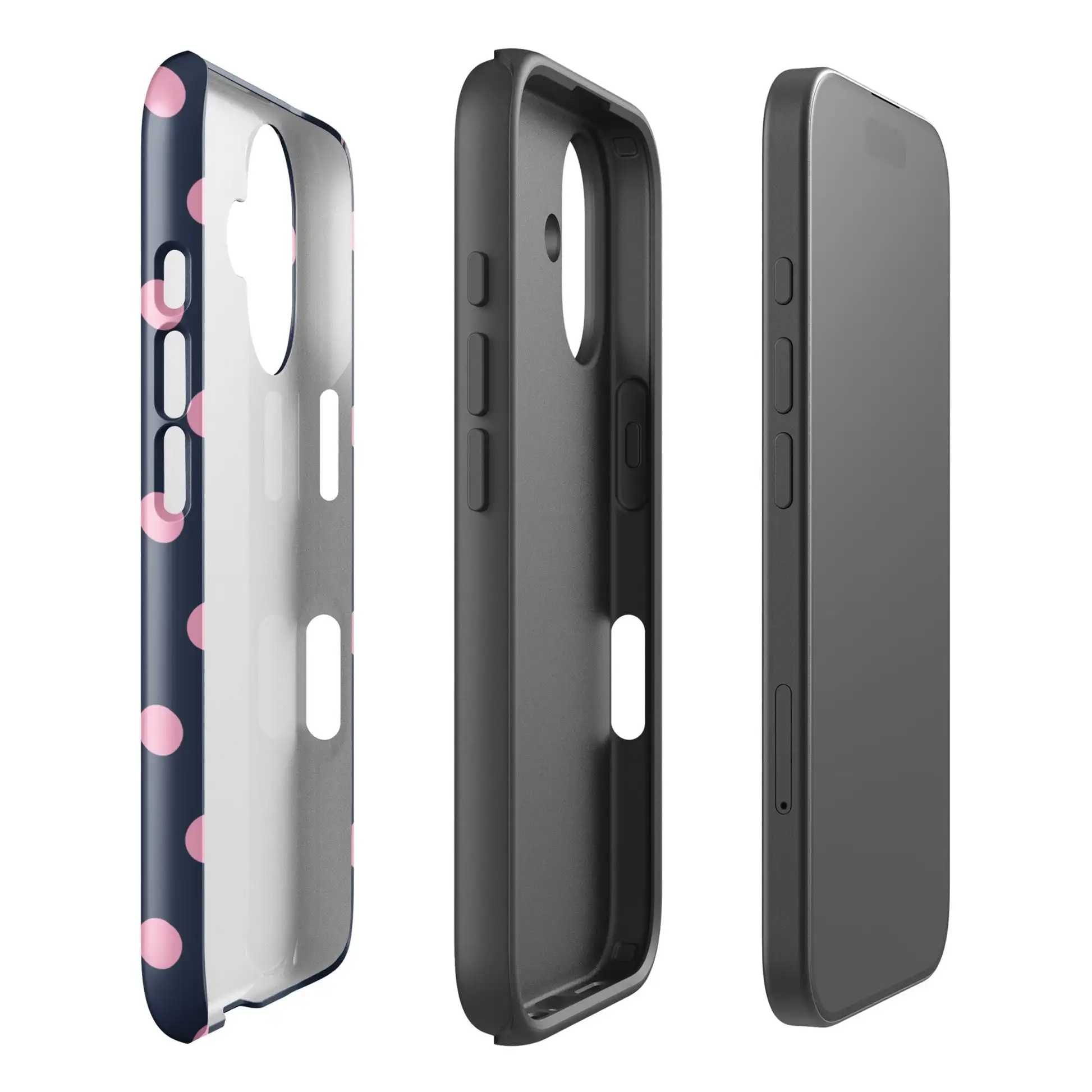 Luxury Pink Navy Polka Dot Double-Layer Phone Case Back Cover