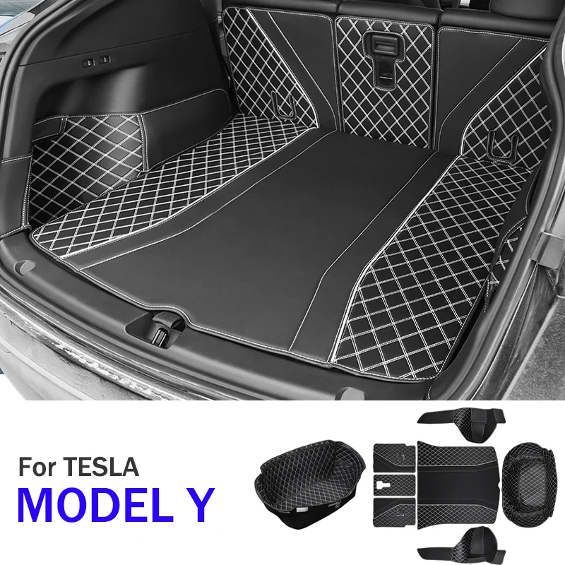 Für Tesla Modell Y Leder Pad Kissen Styling Auto Zubehör Auto Vorne Hinten  Boden Kissen Stamm Boot Schwanz Box Matte - AliExpress