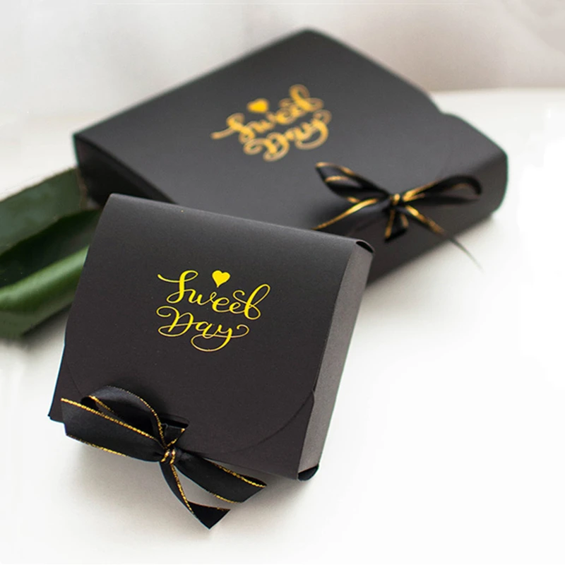 5pcs/10pcs Black Gift Boxes Small Packaging Box with Bow and Ribbon, Blank Kraft Paper ... - SKU PBBR1730 - UGI Packaging
