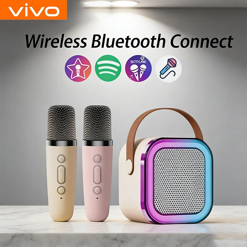 Enceinte sans fil Bluetooth portable VIVO avec 2 microphones, lecteur de musique, machine de karaoké pour chanter en famille, cadeaux pour enfants