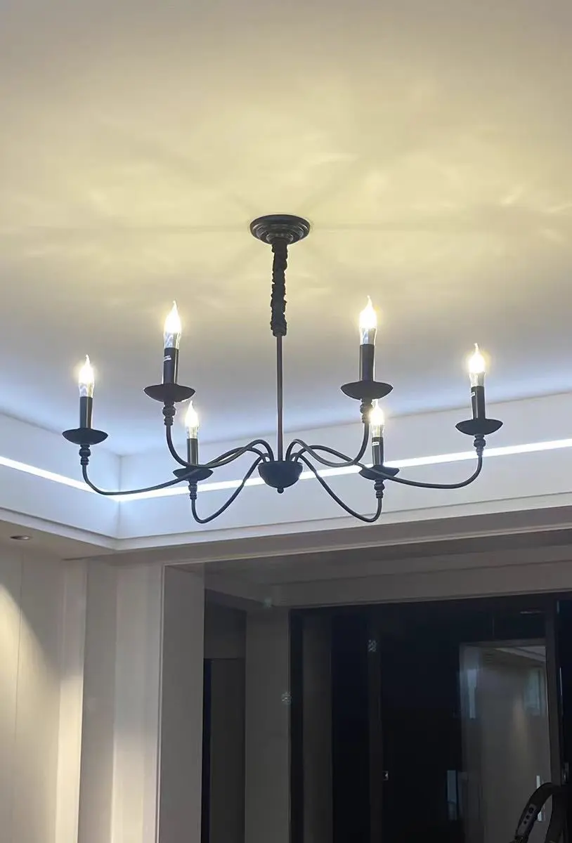 Vintage E14 Loft Chandelier – Black/Gold Ceiling Light for Dining & Living Room photo review