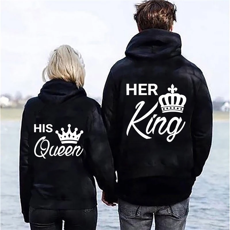 New Valentine's Day His Queen And Her King Printed Hoodies Men/Women Couple's Sweatshirts Casual Hoodie Personality Pullover cjlm all 3d print spaceship space personalized couple outfit men women hoodies sweater jacket trackuit comfortable personality