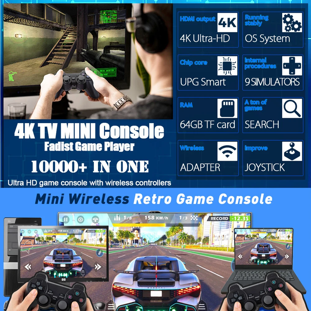 10000   ڽ  ƽ HD   ܼ, PS1, GBA TV   Ʈѷ  е ̽ƽ, 64G, 2.4G