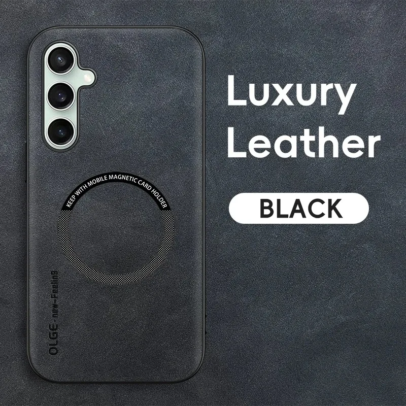 Leather Magnetic Case with MagSafe Compatibility - Shockproof & Wireless Charging Back Cover
