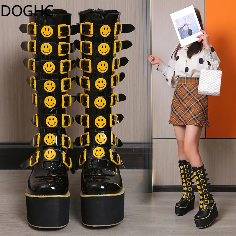 

Brand New Women's High Platform Boots Gothic Cosplay Punk Metal Buckle High Heels Women's 2022 Street Wedge Shoes Women