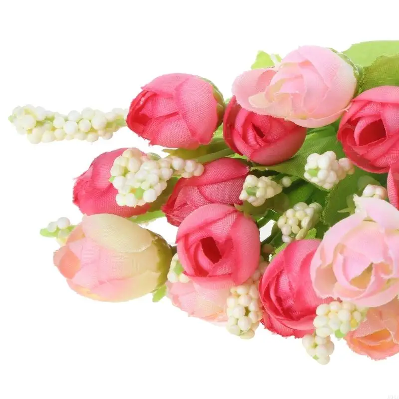 A0KE 15 for Head Rose Fake Silk Flower Leaf Artificial Home Wedding Decor Bridal Bouq
