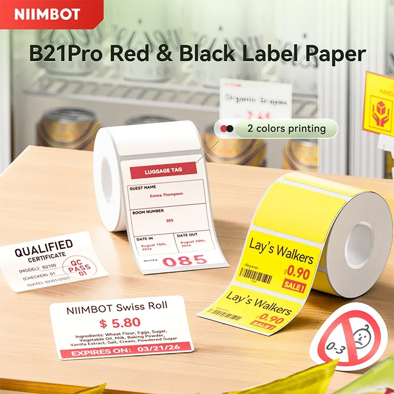 300DPI Niimbot B21-Pro Mini Portable Thermal Label Printer Mini Adhesive Sticker Printers & Black Red Font Label Paper NEW