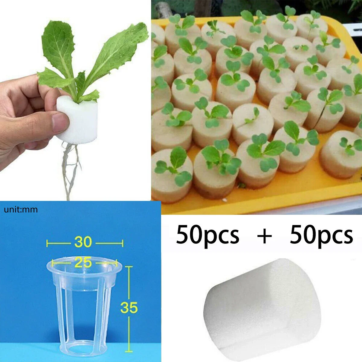 

50pcs/set Plant Net Cup Oil-free Hydroponic Sponge Balcony Vegetable Soilless Cultivation Equipment Hydroponic Planting Basket