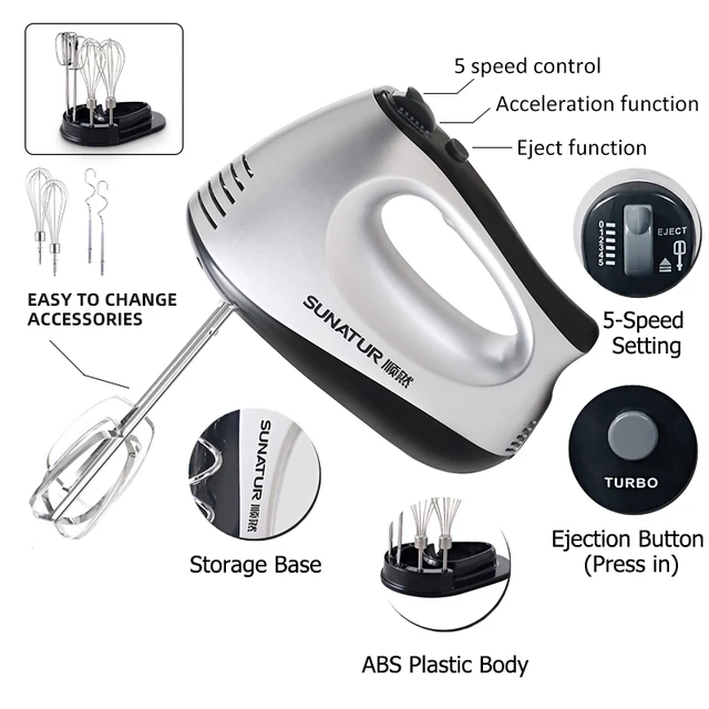 SUNATUR Miscelatore manuale 110-240V Frullatore 300W Robot da cucina elettrico 3 in 1 Miscelatore Elettrodomestici da cucina Macchina Mixer per cuocere al forno 6