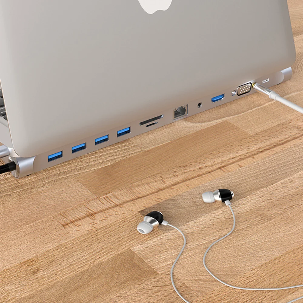 Adattatore USB C Hub 11 In 1 Con Ricarica PD 100W - Docking Station Con HDTV 4K, VGA, Ethernet, 4 Porte USB, Lettore Schede