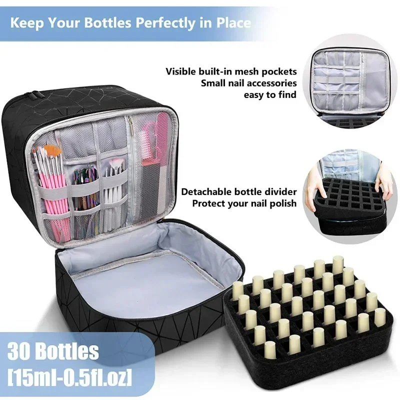 30 Grids Nail Polish Storage Bag Manicure Dryer Case Nail Art Tools Storage Bag Double Layer Nail Polish Gel Handbag Storage Bag