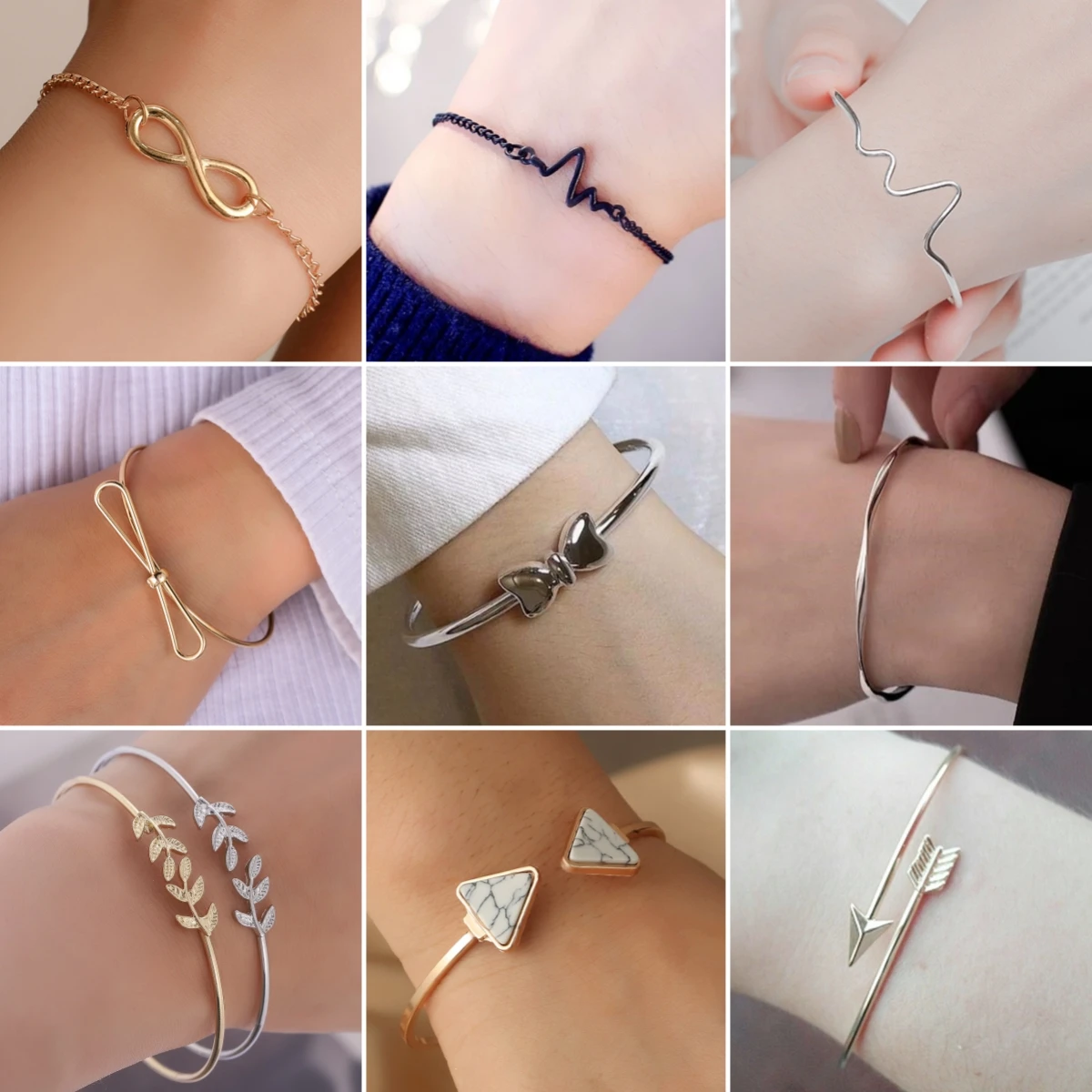 Fashion Jewelry Punk Open Adjustable Arrow Cuff Bracelets for Women Fashion Simple Gothic Wrist Bow Heart Feather Bangles Gift Jewelry