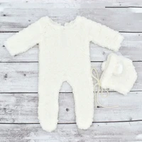 2Pcs Photography Props for Baby Boy Girls Unisex Jumpsuit Bear Ear Hat Footed Romper Newborn Photoshooting Accessories 5