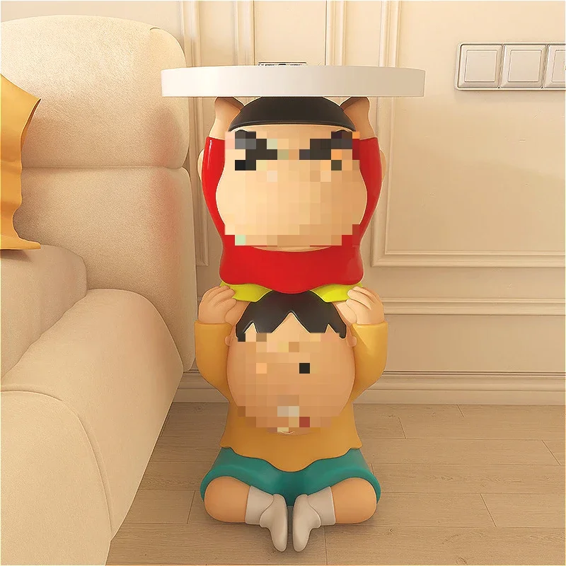 Innovative Cream Creative Cute Little Boy, Bedroom Living Room Movable Coffee Table Bedside Table Floor Decoration Ornaments