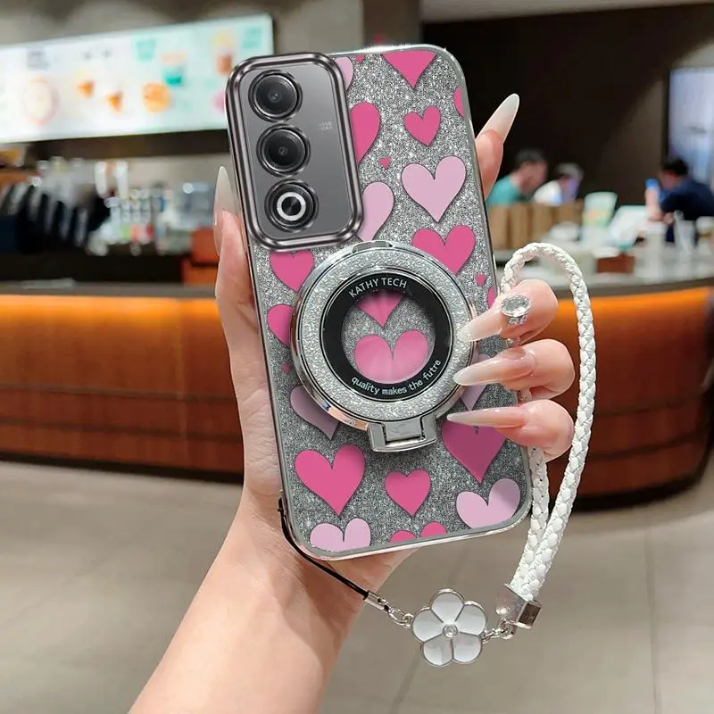 Cute Loving Heart Phone Case Set with Lanyard and Stand