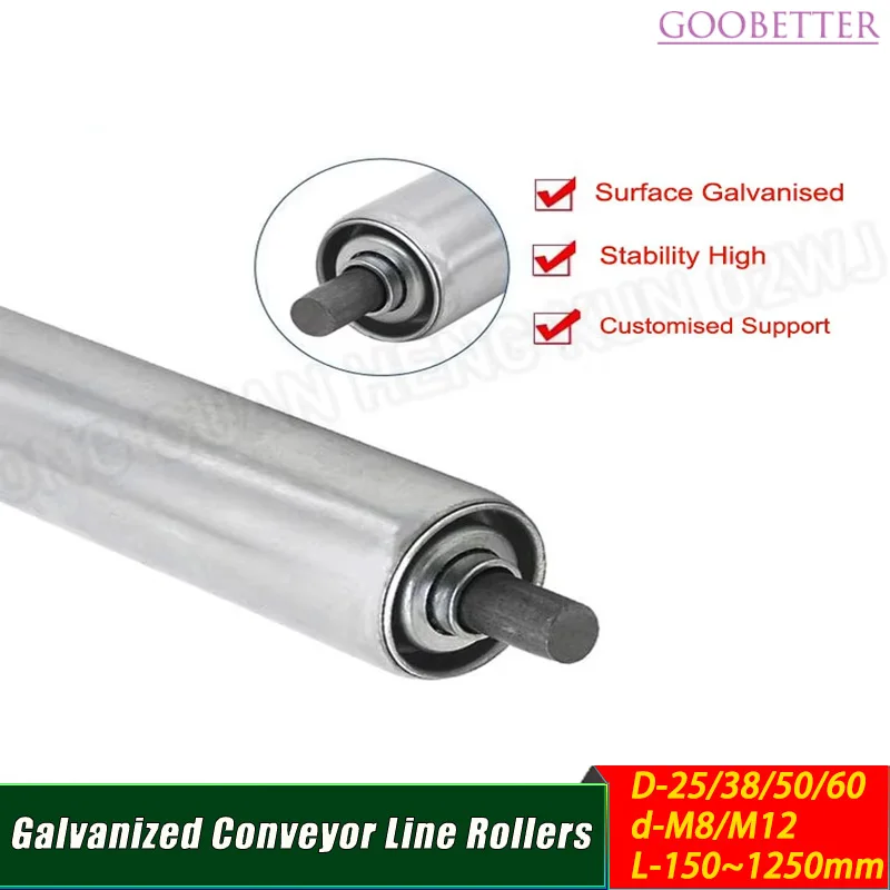 Galvanized Conveyor Line Rollers Diameter 25/38/50/60 Total Length 100-900mm Non-powered Roller Conveyor Line Roller Accessories