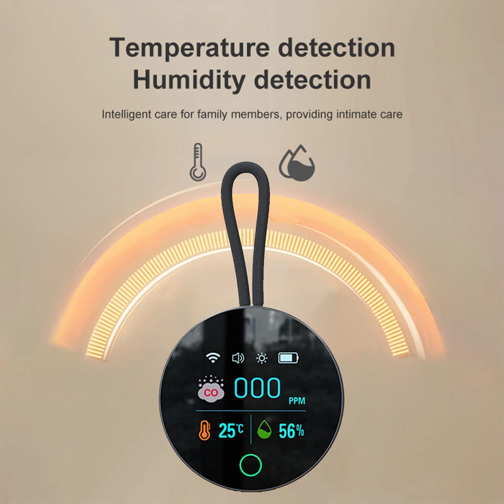 3 In 1 Carbon Monoxide Detector with Magnetic Suction Portable Gas Detector 1000mAh CO Temperature Humidity Detector for Travel